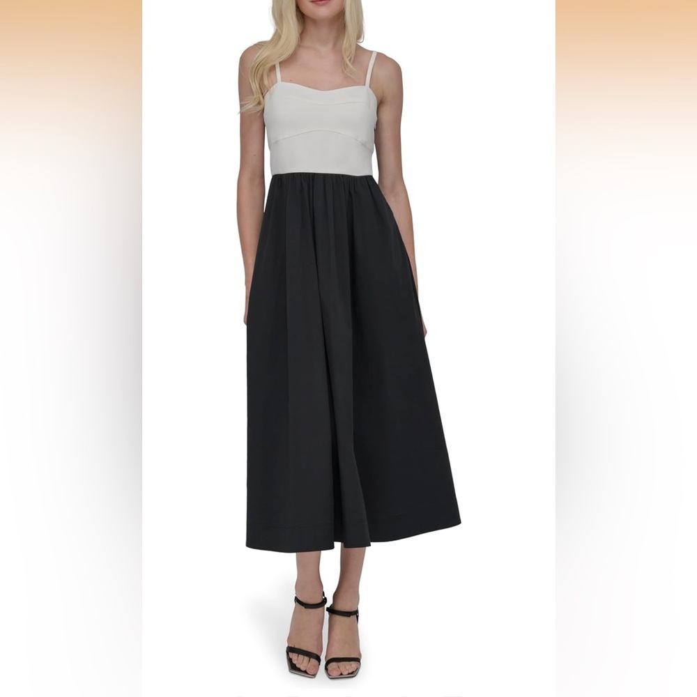 DKNY Strapless Black and Cream Dress